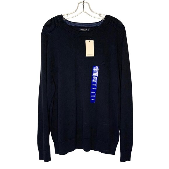 NAUTICA Navy Blue Pullover Crewneck Long Sleeve Men's Sweater NWT Size Large - Picture 3 of 9